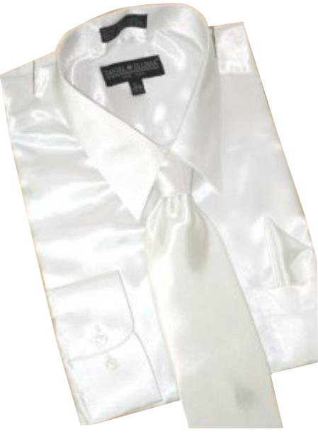  Satin White Dress Cheap Fashion Clearance Shirt Sale Online For Men Tie Hanky Combo 