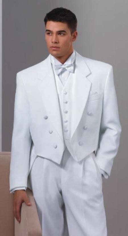 White Tuxedo  with Tailcoat Six Button Formal  Tuxedo 