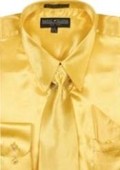 Men's Gold Shiny Silky Satin Dress Shirt