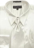 Men's Ivory Shiny Silky Satin Dress Shirt