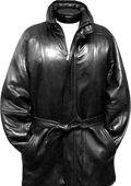 Men's Black Leather long trench coat
