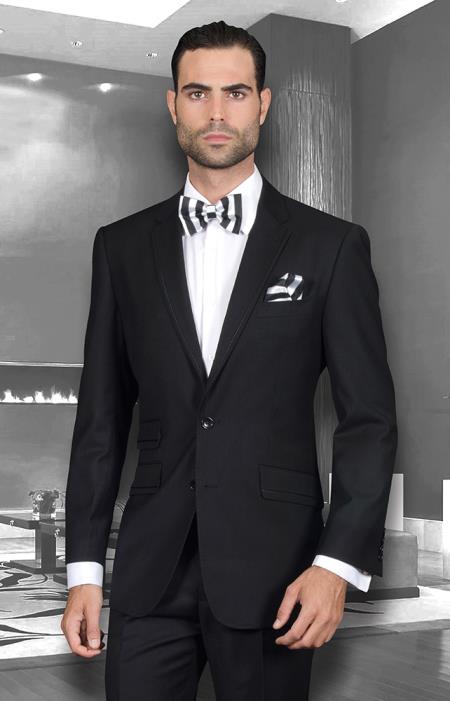 Tuxedo Look With Trim Collar And Ticket Pocket Black Slim Fit Super 150 ...