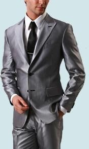 SKU#LAN_SH77  Shiny Sharkskin Silver Gray 2 Button Style Jacket Flat Front Pants New Style 189