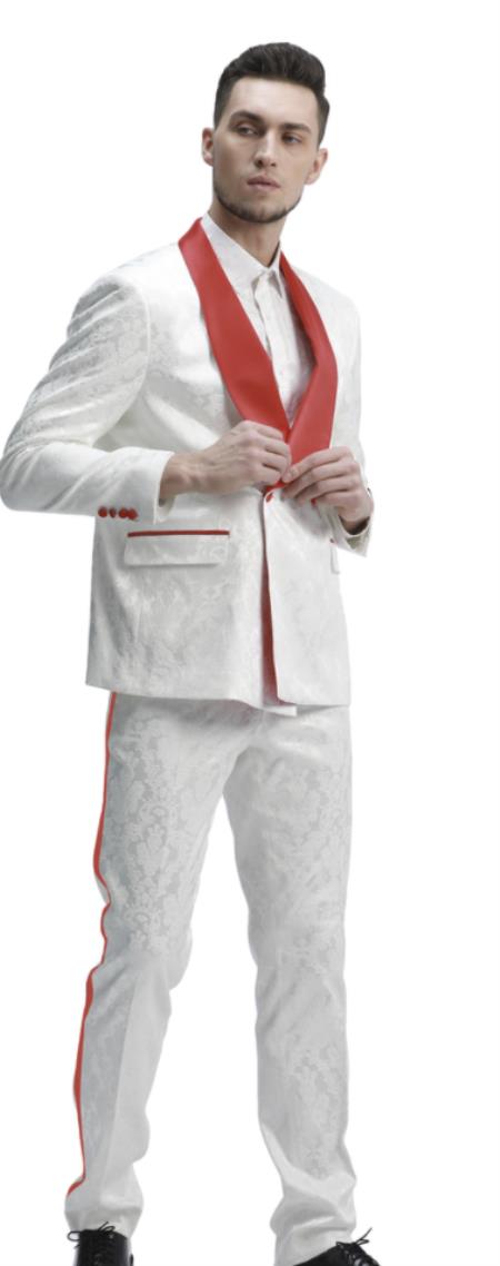  1 Button Shawl Lapel White Blazer ~ Suit Jacket Dinner Jacket Affordable Cheap Priced Unique Fancy For Men Available Big Sizes Sport Coats Sale - Red Tuxedo