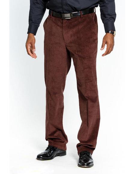 Flat Front Stylish Dark Brown Corduroy Formal Dressy Pant