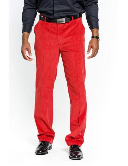 Flat Front Stylish Red Corduroy Formal Dressy Pant