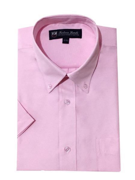 Short Sleeve Cotton Blend Oxford Pink Button Down Shirts