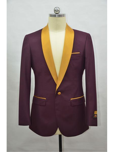  One Chest Pocket Shawl Lapel Affordable Cheap Priced Unique Fancy For Men Available Big Sizes on sale One Button Burgundy-Gold Flap Blazer