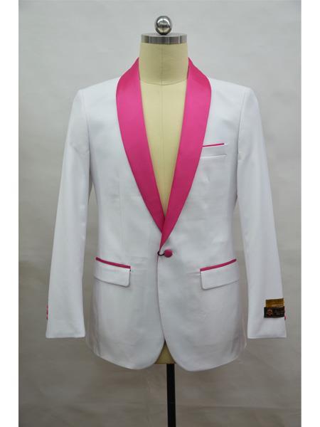  White-Fuschia Shawl Lapel Affordable Cheap Priced Unique Fancy For Men Available Big Sizes on sale One Button  Flap Men's Blazer ~ Suit Jacket