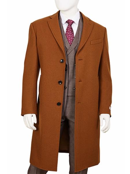 Men's Rust - Copper -  Cognac Wool ~ Cashmere Blend  Overcoat - Topcoat Three Quarter 3/4