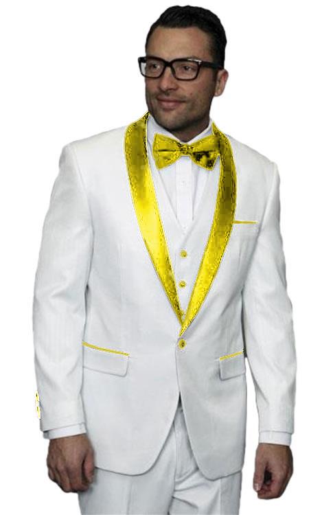  men's Prom Suits Three Piece Jacket Vested White Tuxedo ~ Tux Gold ~ Yellow Wedding Prom Suit