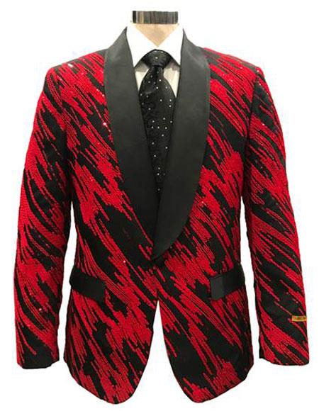 Mens Single Breasted Black ~ Red One Button Blazer