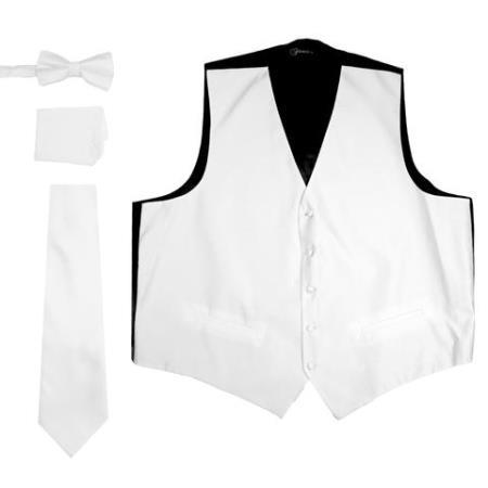  men's Five Button Big And Tall Vest ~ Waistcoat ~ Waist coat & Tie & Hankie White Bow Tie