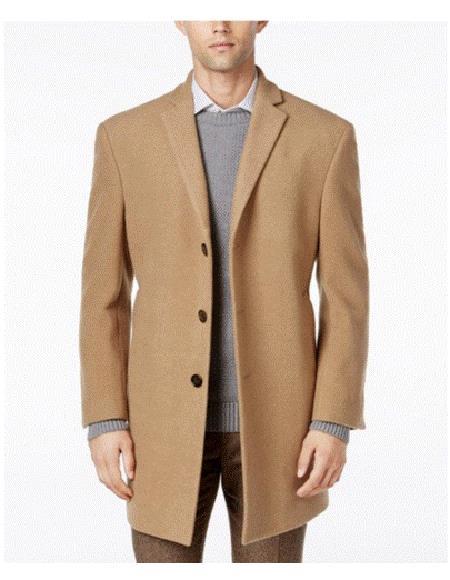  Long Jacket Wool men's Car Coat Mid Length Three quarter length coat Tan