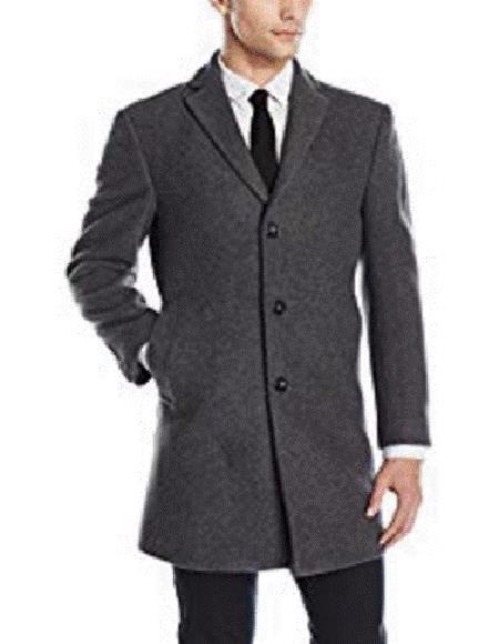  men's Three Button Wool Gray Long Jacket Mens Car Coat
