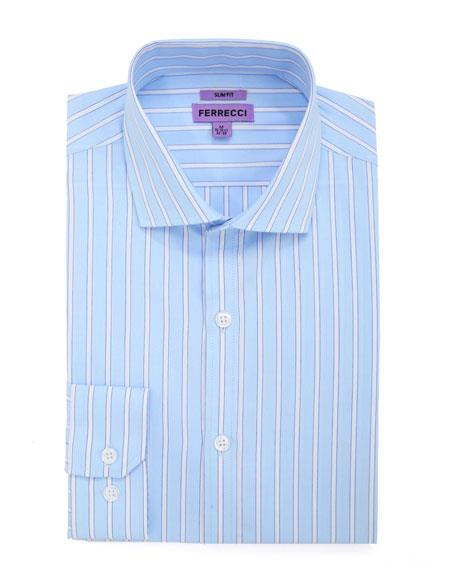 Striped Pattern Blue Slim Fit Dress Cotton Shirt