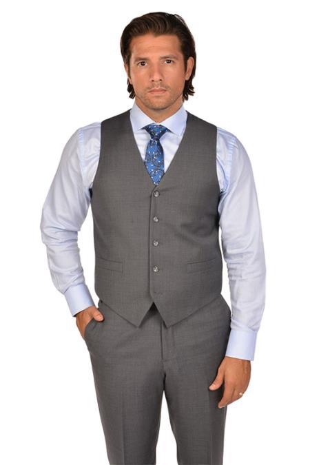  men's Wool Fabric Grey Groomsmen - men's Vest ~ Waistcoat ~ Waist coat & Tie & Matching Dress Pants Set