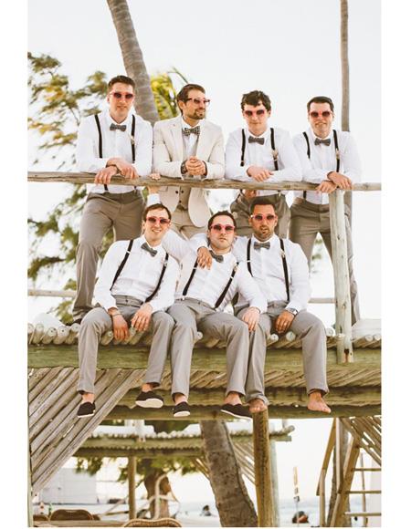  men's Flap Two Pockets Off-White Menswear Wedding Attire Suit