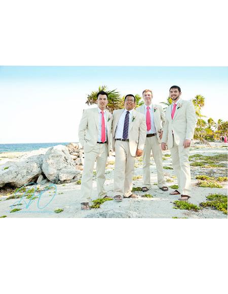  men's Flap Two Pockets Beach Beige Wedding Attire Menswear Suit    