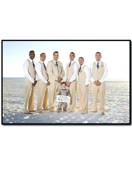  men's Beach One Chest Pocket Wedding Beige Attire Suit                 