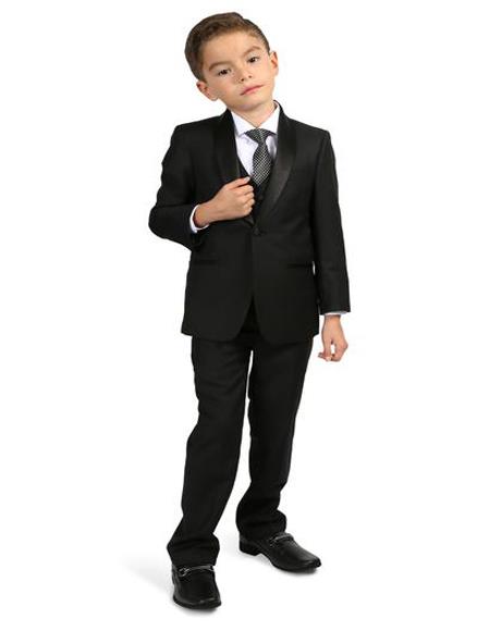  men's Boys Shawl Lapel Black Tuxedo Set - Toddler Suit