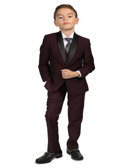  men's Burgundy Boys Shawl Lapel Tuxedo Set - Toddler Suit