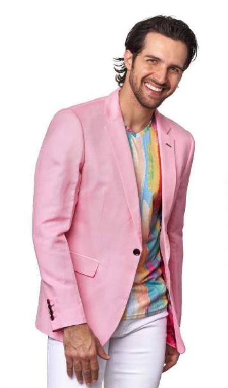  men's One Buttons Linen Affordable Cheap Priced Unique Fancy For Men Available Big Sizes on sale For Beach Wedding outfit Pink Blazer