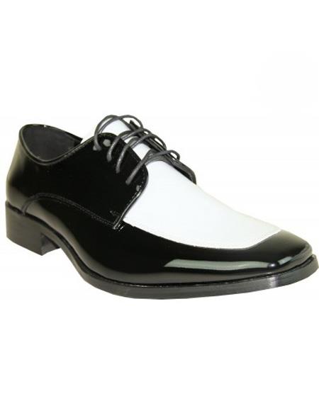  men's Wingtip Shoes Black and White Lace Up White ~ Black Two-Tone Square Toe Shoe