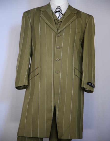  Buy Zoot Suits for Sale Vested Olive Green Stripe ~ Pinstripe Zoot Suit