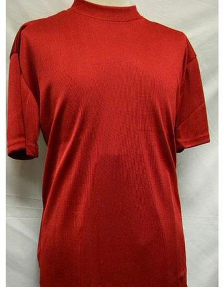 Mock Red Poly / Rayon Neck Shirts For Men 