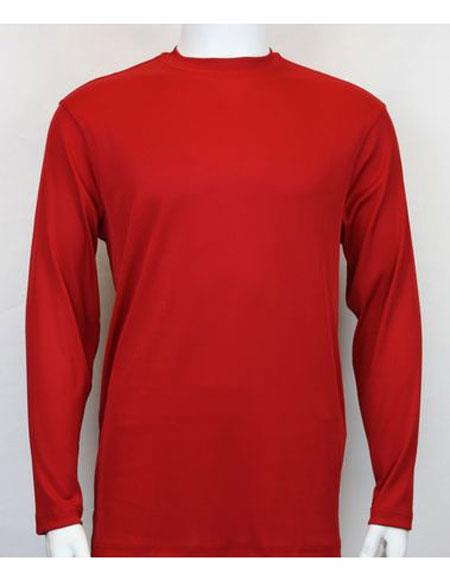  Long Sleeve Mock Neck Shirts Red For Men 