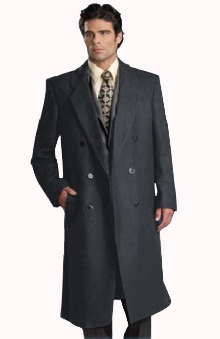 Mens Fully Lined Six Button Dark Grey Long Coat