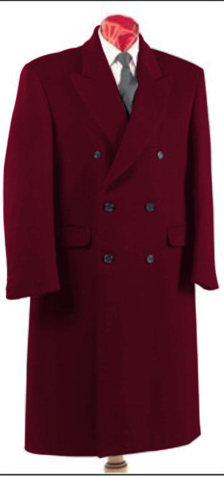 Mens Dark Burgundy Double Breasted Six Button Coat