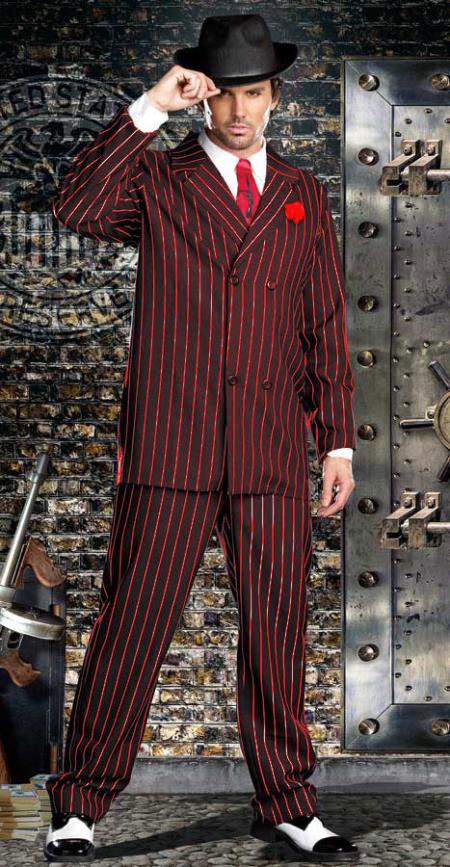 Gangster Uniform Attire Suit Pin Stripe 6 Buttons Halloween Costume Adult Men 
