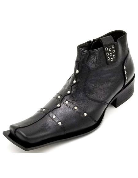 Mens Black Square Toe Studded With Side 