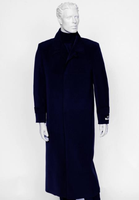  men's Navy 4 Buttons Full Length All Weather Coat Duster Maxi Coat
