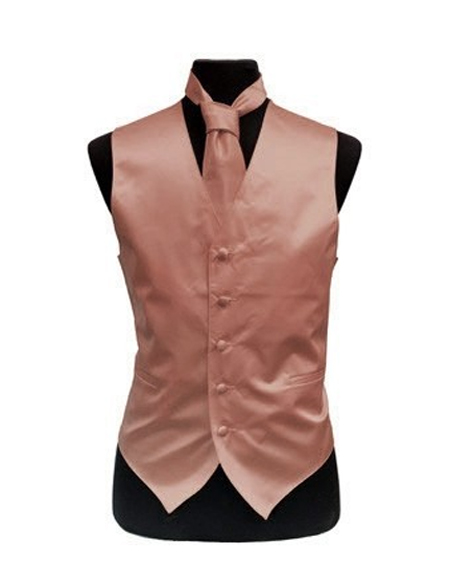  men's Rose Gold Satin Vest and Necktie Set