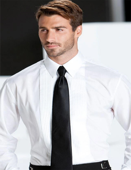  White Pleated Laydown men's Tuxedo Shirt