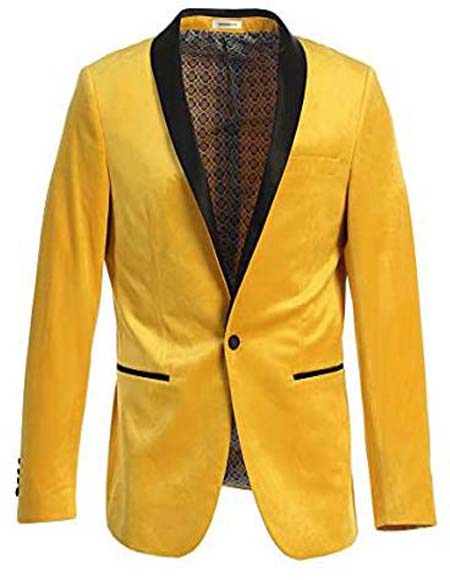  men's Velvet Tuxedo Blazer Slim Fit Yellow With Black