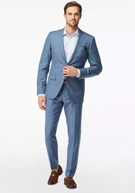 Single Breasted Steel Blue ~ Light Blue Wool Suit