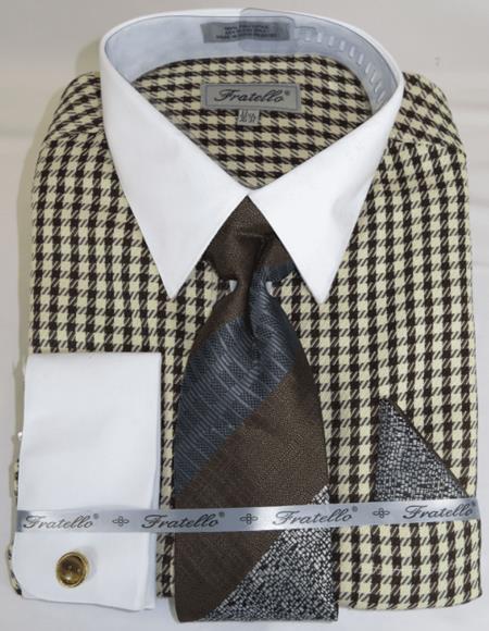  Brown Houndstooth Colorful men's Dress Shirt