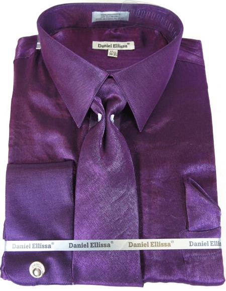  Purple Colorful Velvet Satin Shirt Tie men's Dress Shirt