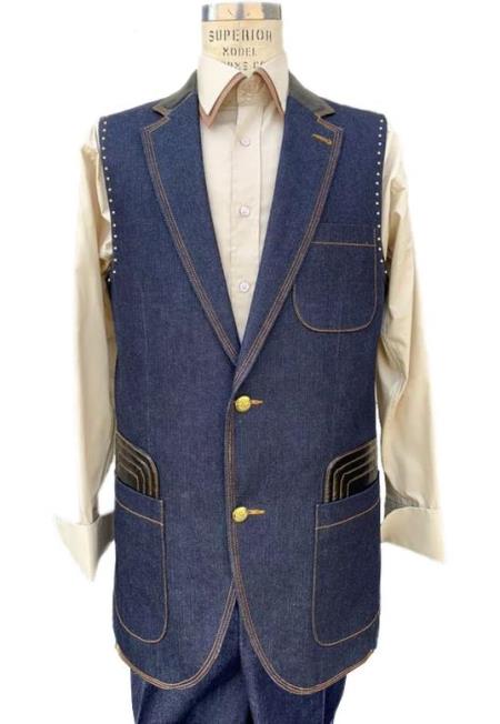  men's Sleeveless Suit - men's Denim 2 piece Set Vest and Pants 