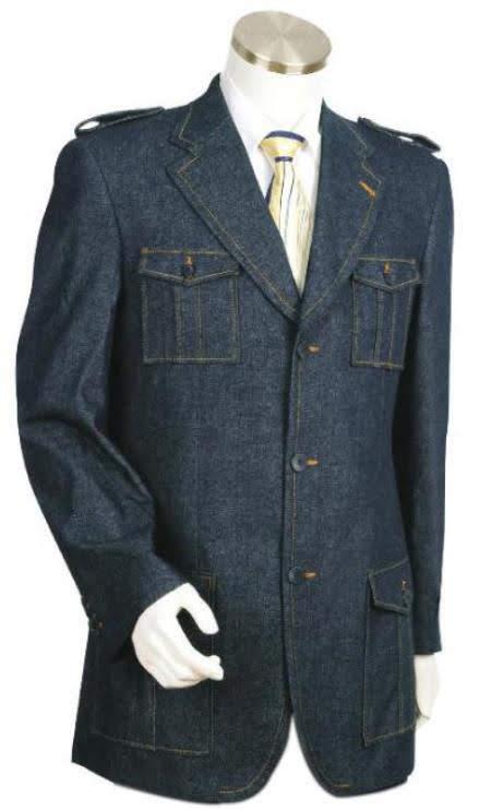  Stylish Blue Fashion Zoot Suit - Denim Sport Coat Jacket (No Pants) - men's Fashion blazer