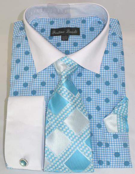 Mens Fashion Turquoise Blue Colorful Dress Shirts and Ties