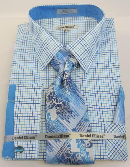 Mens Fashion Dress Shirts And Ties Turquoise Blue Colorful Men's Dress Shirt