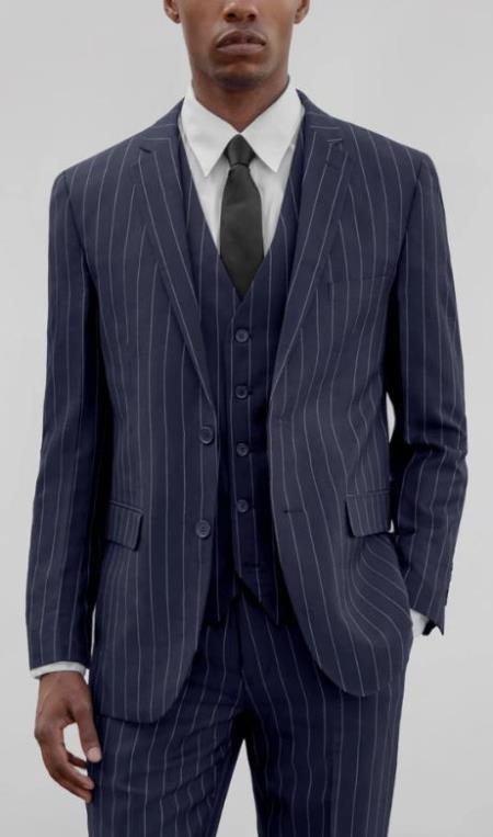 Navy Blue Wide Pinstripe Suits - Pattern Suit