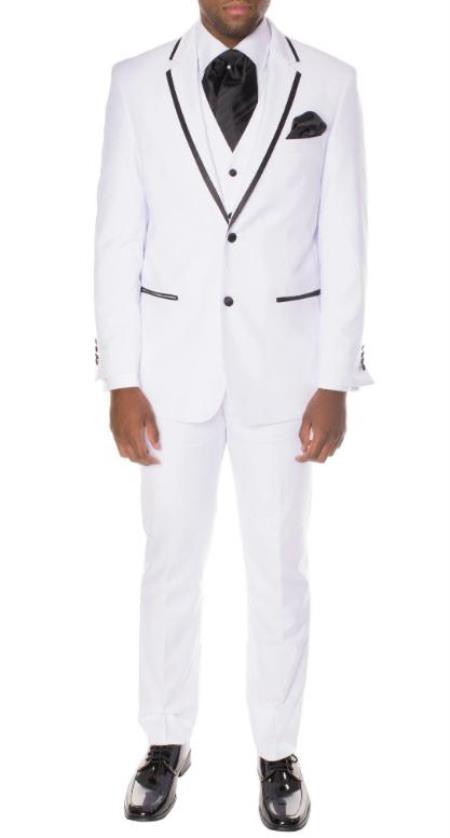  Prom Wedding Celio White and Black 3-Piece Slim Fit Tuxedo