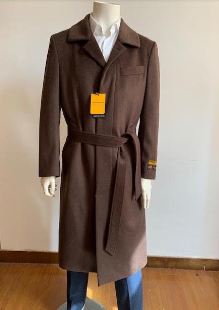  Full Length Overcoat - Wool  Belted Topcoat Dark Brown