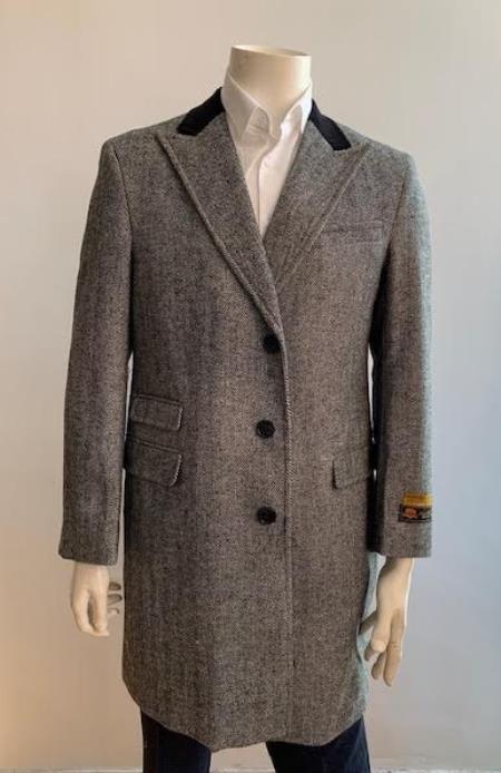  men's Overcoat - Peak Lapel 1920s Style - Wool Car Coat Three Quarter By Albereto Nardon + Gray